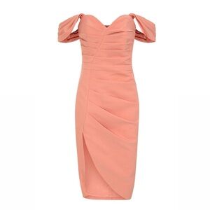 Lavish Alice HAILEY Pleated Bardot Midi Dress, Coral, size 8